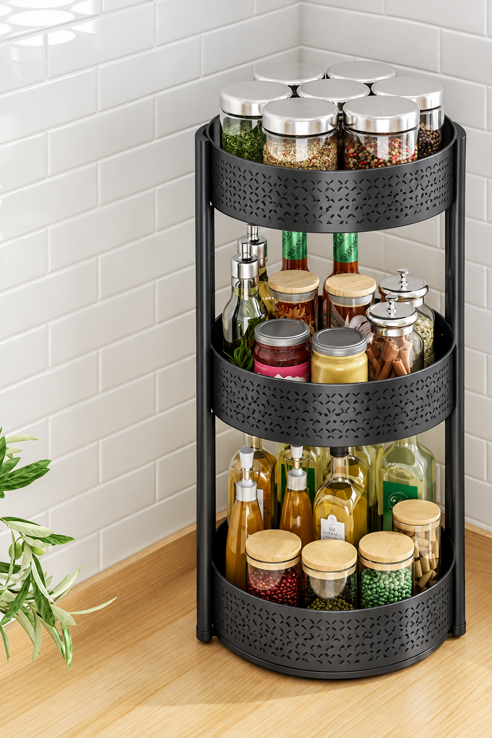 Multi-Layer Rotating Spice Rack for Kitchen Countertops